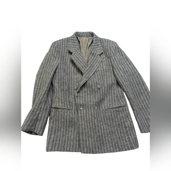 Vintage 100% Wool Herringbone Double Breasted Blazer Made in Canada - Picture 2 of 10